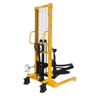 Vue d'ensemble du gerbeur basculeur de fût encadrant Capacité 450 kg Levée 1600 mm
